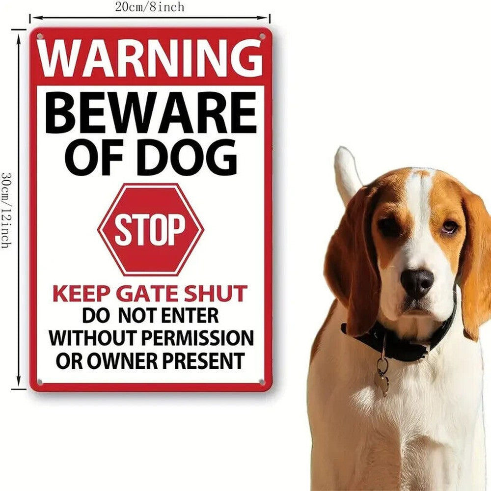 Warning Beware Of Dog Stop Keep Gate Shut Metal Sign 12" x 8" Wall Art Home & Garden:Home Décor:Plaques & Signs Style Your Walls